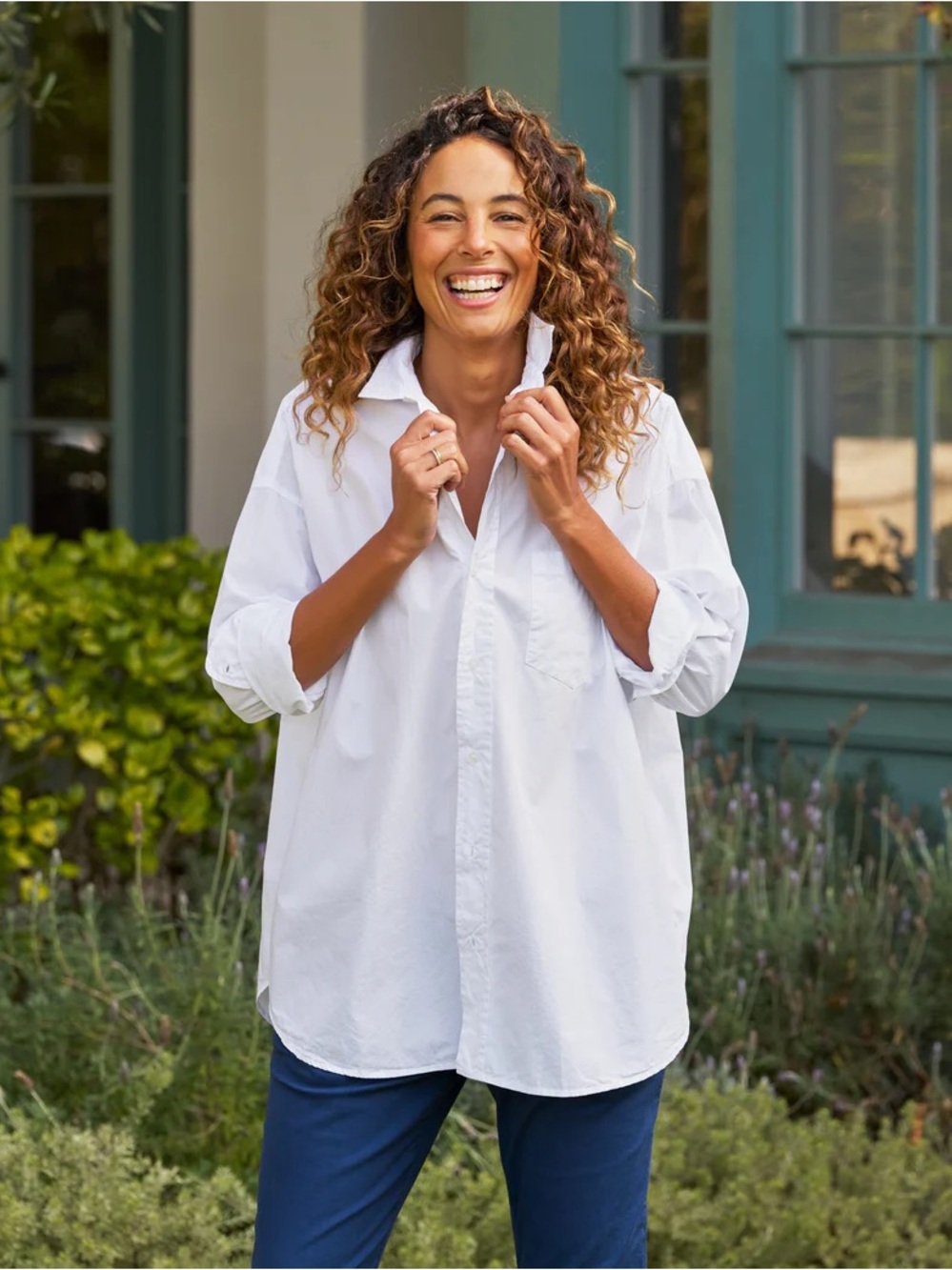 Frank and Eileen Shirley White Cotton Button-Up Oversized Shirt